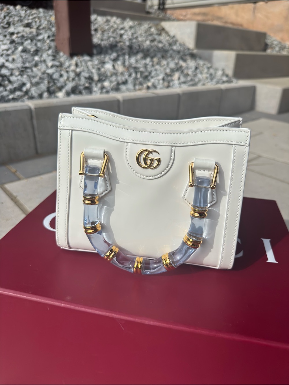 Gucci Diana Mini Tote White Leather with Lucite Bamboo-Style Handle